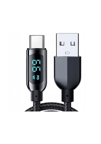 Kabel USB-A USB-C 66W 1.2m z wyświetlaczem - czarny w oplocie